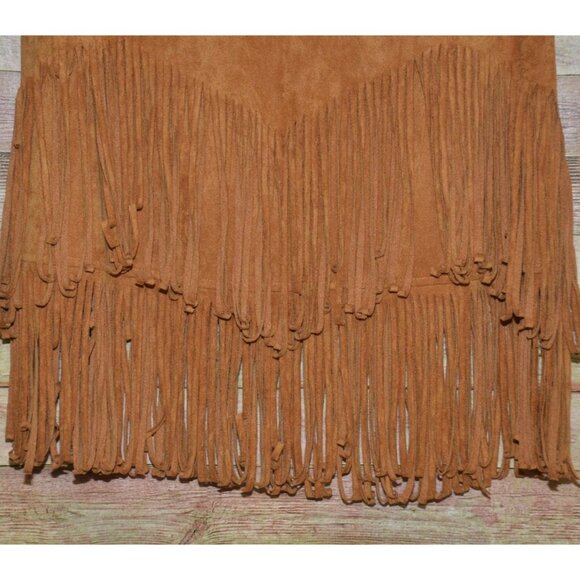 EASEL Lux & Soft Faux Suede Skirt V-Shape Layered Fringe Hem Western Rodeo - Picture 3 of 9